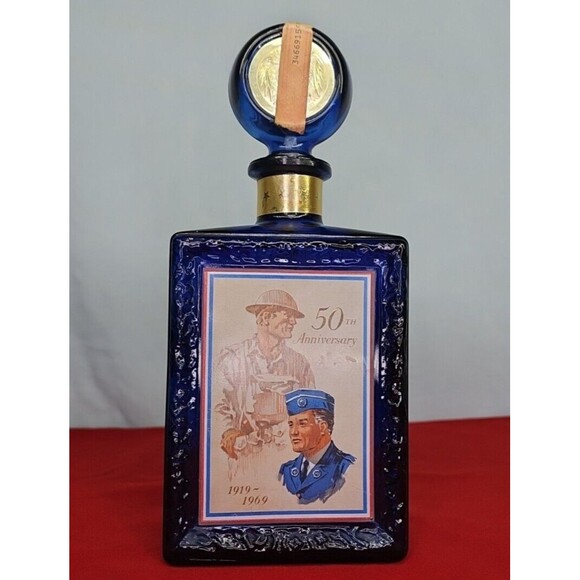 Cobalt Whisky Decanter Blue Liquor Bottle Anniversary VTG American Legion 50th - Picture 2 of 15